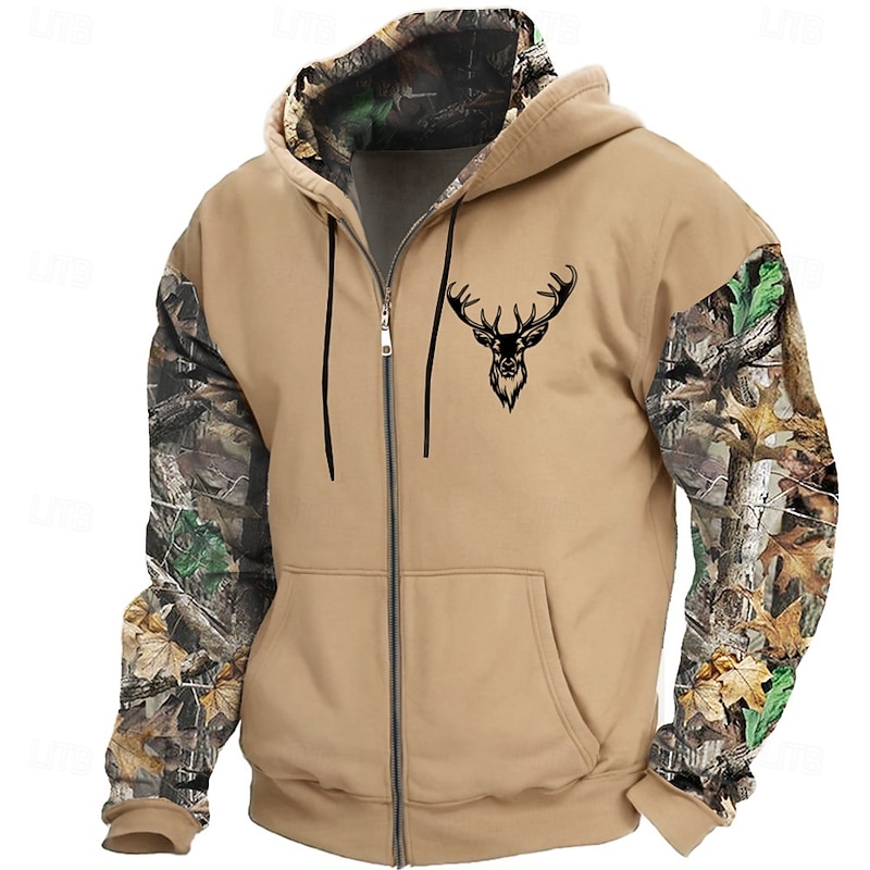 Men's Cowboy Hoodies Fashion Cool Long Sleeve Hooded Vacation Hunting Green Khaki Drawstring Zipper Fall Winter Designer