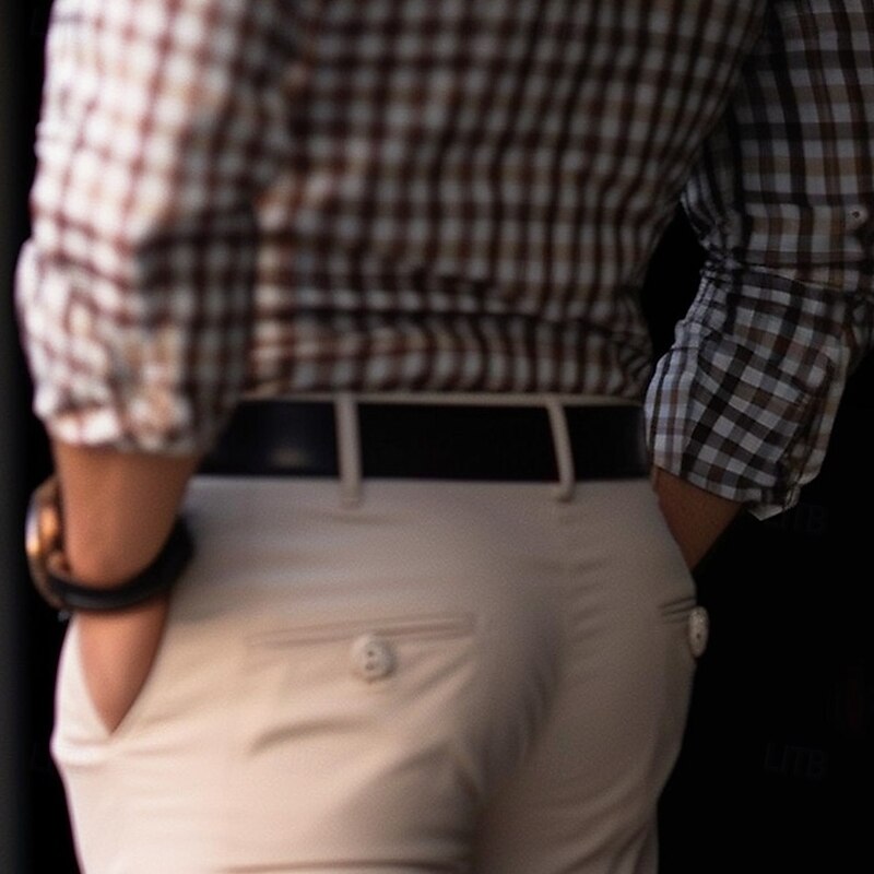 Men's Grid / Plaid Patterns Casual Shirt Button Up Shirt Long Sleeve Casual Business Casual Causal Casual Spring Fall Turndown Button Up White2