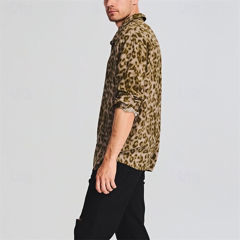 Men's Shirt Summer Shirt Casual Shirt Button Up Shirt Brown Long Sleeve Collar Vacation Daily Clothing Apparel Fashion Casual Comfortable3