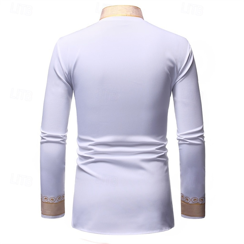 Men's Shirt Casual Shirt Tuxedo Shirts Bronzing Stage Party / Cocktail Black White Red Navy Blue Long Sleeve Stand Collar Spring &  Fall Clothing Apparel4