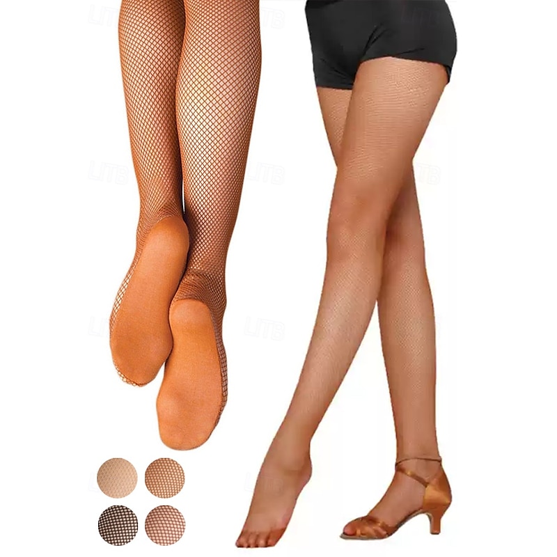 Women's Latin Dance Fishnet Tights with Reinforced Sole, Stretchy and Durable Full-Length Pantyhose for Performances and Competitions