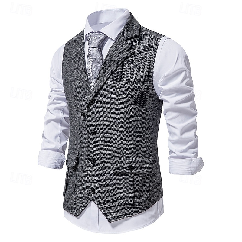 Men's Vest Gilet Vacation Daily Date Fashion Casual Spring &  Fall Buttons Pocket 75% Cotton Comfortable Plain Single Breasted One-button Lapel Regular Fit Burgundy Navy Blue Dark Green Khaki Vest3