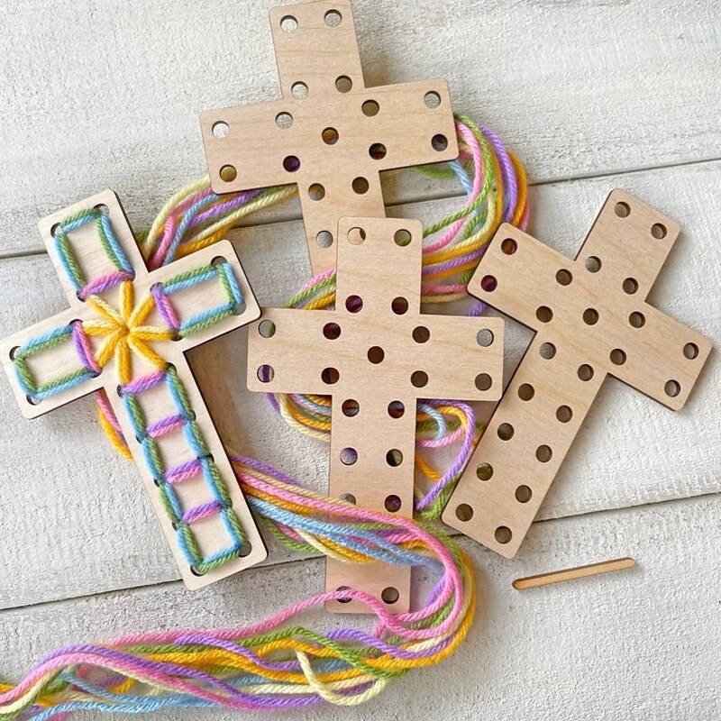 Easter Crosses - Complete Yarn Craft Kit for Easter Gift, Easter Crosses Craft Kit for Easter Decor, for Easter Baskets, Sunday School,Family, Small Group Crafts2