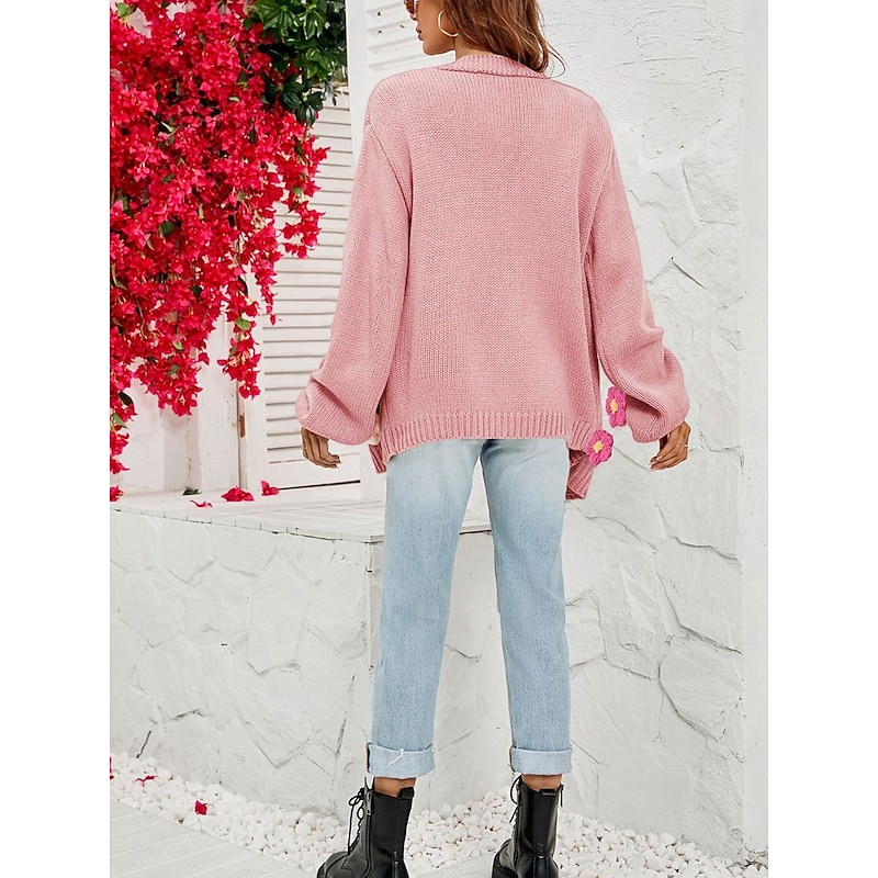 Women's Valentine Pink Sweater Cardigan Elegant Off Shoulder Knitted Petal Sleeve Long Sleeve Regular Tops Knit Outdoor Daily Weekend Fashion Streetwear Black White Fall Winter3
