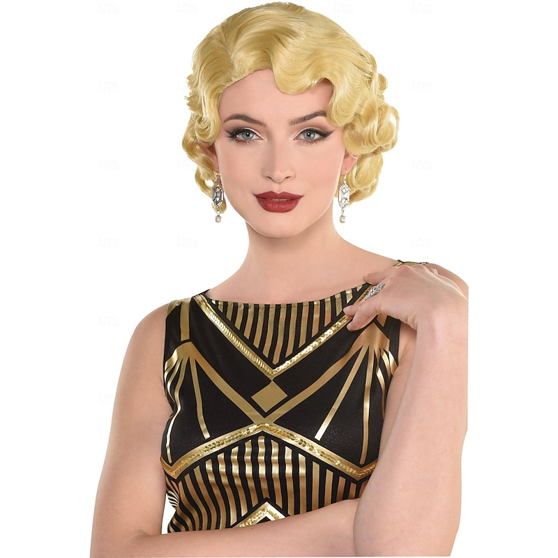 1920s Finger Wave Short Hair Wig Blonde One Size Wearable Costume Accessory for Halloween