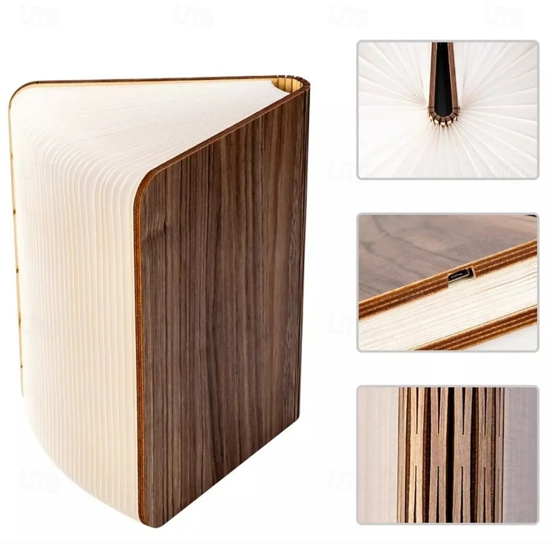 Mini Wooden Book Lamp - Folding LED Mood Light, USB Rechargeable Table Lamp for Home Decor2