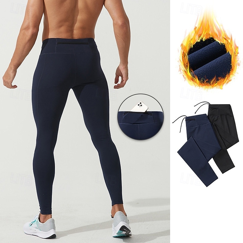 Men's Running Tights Leggings Compression Tights Leggings Elastic Waistband Base Layer Outdoor Sports & Outdoor Athletic Fall Thermal Warm Quick Dry Soft Sweat wicking Power Flex Marathon Running
