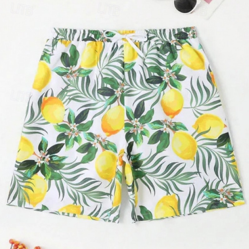 Men's Swim Trunks Swim Shorts Board Shorts Bathing Suit Drawstring with Pockets Swimming Surfing Beach Water Sports Tropical Printed Summer Spring2