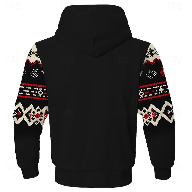 Men's Aztec Fleece Hoodie Simple Casual Long Sleeve Crew Neck Streetwear Black Zip Up Fall Winter Designer2