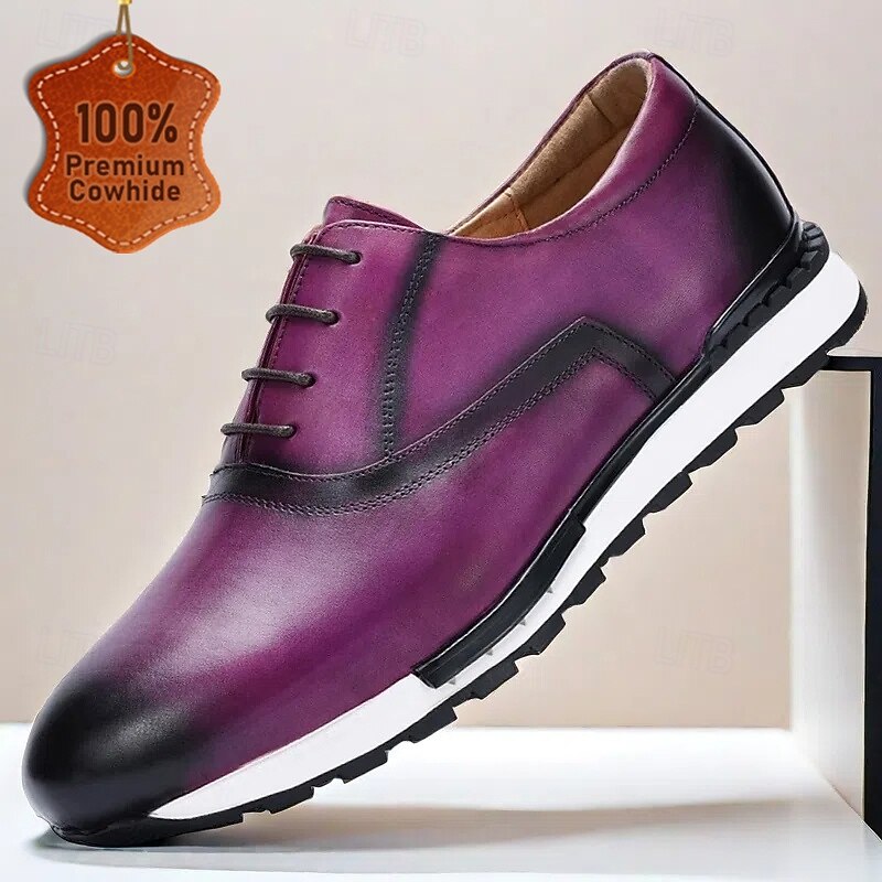 Purple Leather Sneakers with Lace-Up Closure for Men | Versatile for Casual and Business Casual