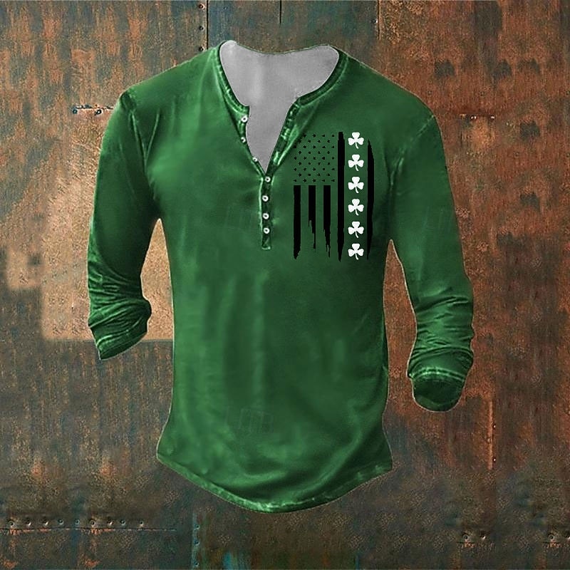 Men's St. Patrick Graphic Shamrock T Shirt T shirt Tee Tee Top Long Sleeve 3D Print Fashion Designer Basic Vacation Street Going out Spring &  Fall 1 2 3 4 5 Henley Henley T-Shirt3