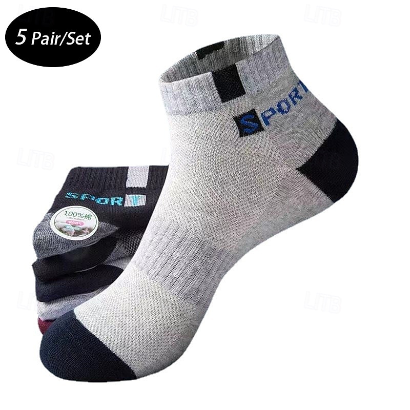 Men's 5 Pairs Multi Packs Socks Crew Socks Running Socks Casual Socks Black White Color Color Block Vacation Sports & Outdoor Daily Basic Medium Spring Fall Fashion Casual