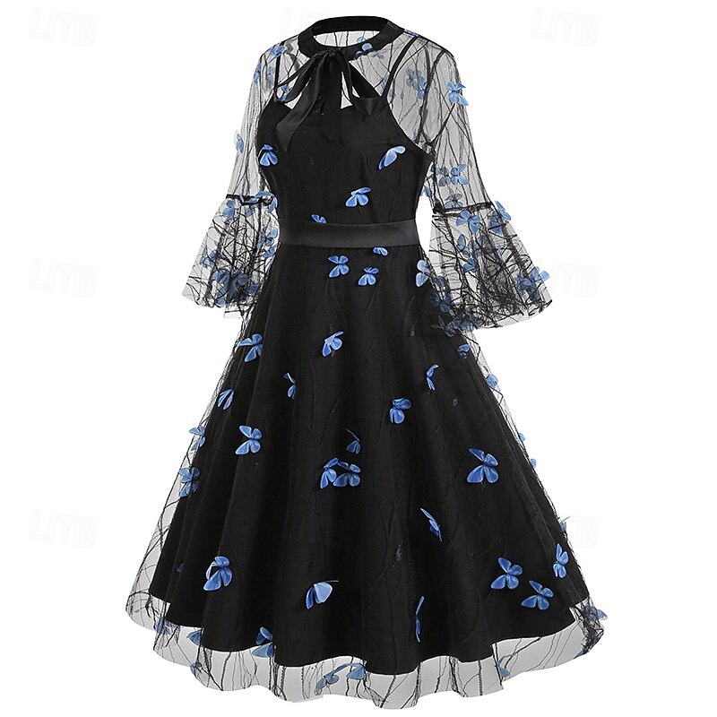 Elegant Retro Vintage 1950s Dress Masquerade Embroidered Flower / Floral Fancy Dress Women's Carnival New Year Masquerade Casual Daily Bachelorette Party Adults' Dress3