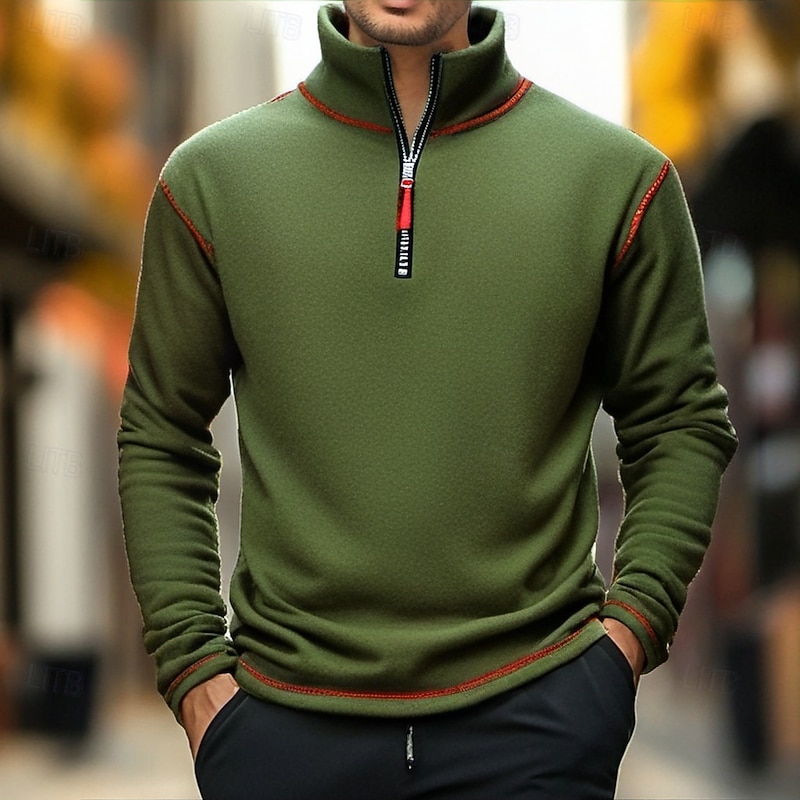Men's Sweatshirt Polar Fleece Quarter Zip Sweatshirt Tactical Black White Army Green Blue Brown Half Zip Plain Sports & Outdoor Daily Holiday Streetwear Cool Retro Winter Spring &  Fall Clothing