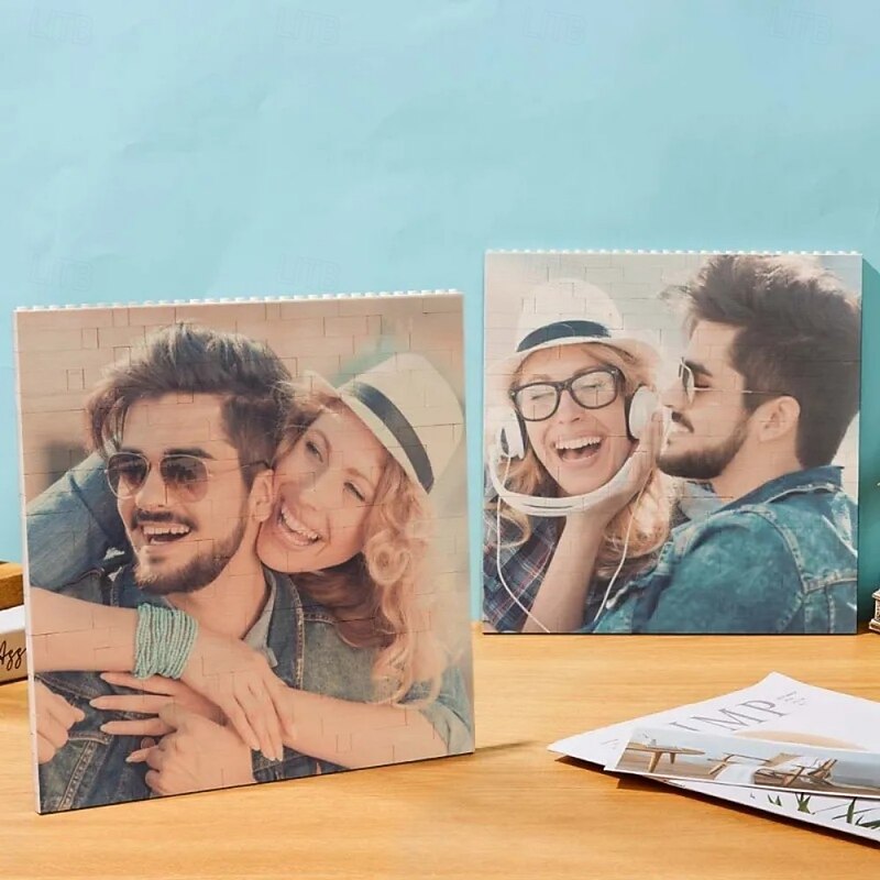 Personalized Photo Building Brick Puzzle Custom Wedding Gift for Couple Block Wedding Gift Square Shaped Double-Sided DIY Art Picture for Adults Block Puzzle Home Decor 3D Brick
