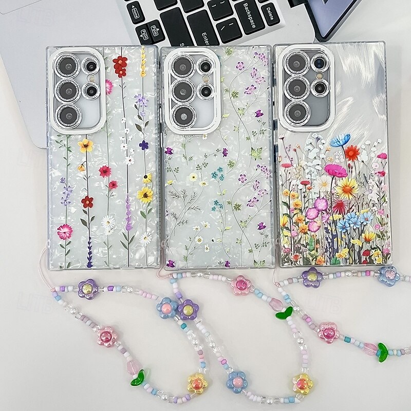 Phone Case For Samsung Galaxy S25 S24 Ultra Plus S24 FE S23 A55 5G A35 5G A25 A15 Back Cover with Wrist Strap Shockproof Retro TPU PC2