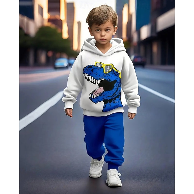 Boys 3D Graphic Dinosaur Hoodie & Sweatpants Set Sports Suit Tracksuits Long Sleeve Spring Fall Daily Basic Casual Kids 4-12 Years Hooded Outdoor Vacation Sports Tailored Fit3