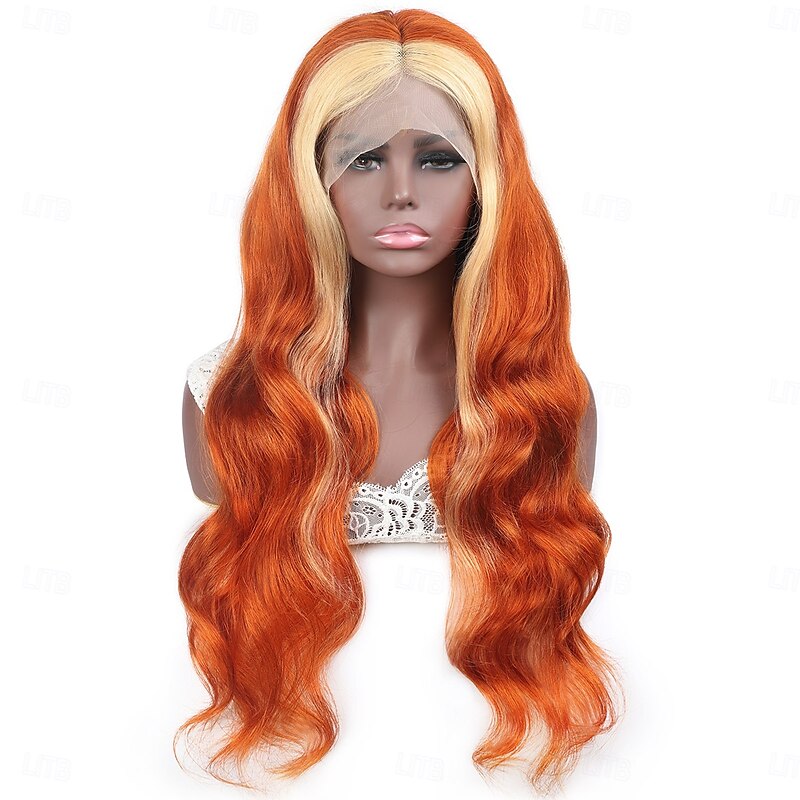 13x4 Front Lace Human Hair Wig Ginger highlights 613# Color Body Lace Wig 10-28Inch 150% Density4