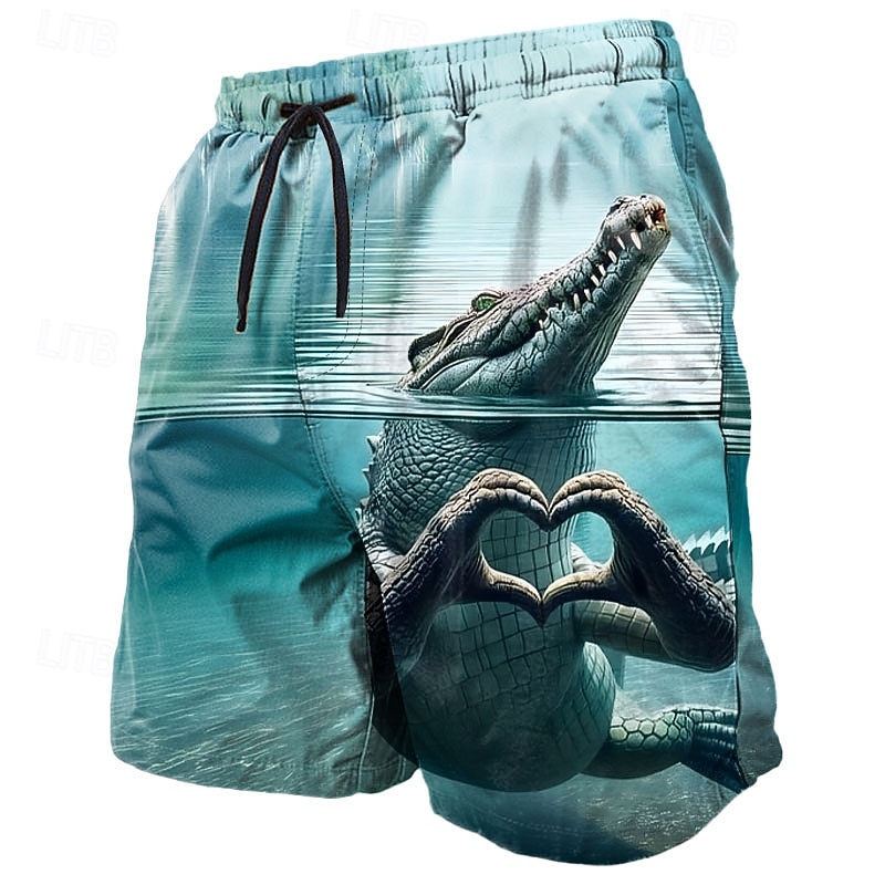Men's Animal Crocodile Funny Board Shorts Swimming Trunks Shorts Mid Waist Streetwear Hawaiian Casual Daily Holiday Drawstring Pocket Elastic Waist Designer Clothing Apparel