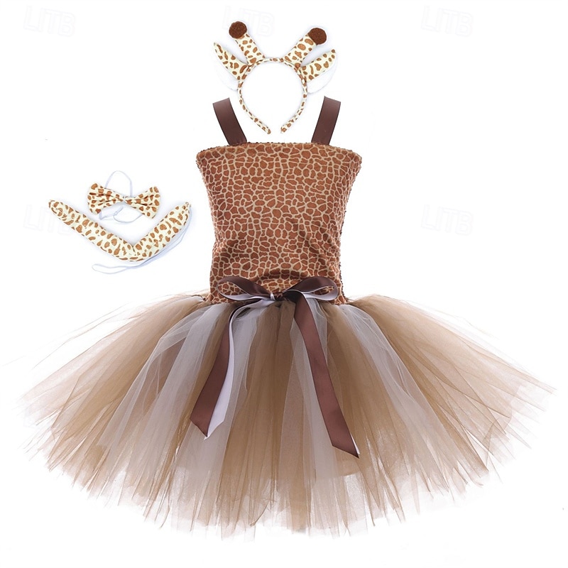Kids Girls' Cosplay Dress Party Dress Giraffe Sleeveless Performance Birthday Mesh Beautiful Sweet Polyester Knee-length Party Dress Swing Dress A Line Dress Summer 4-12 Years Brown