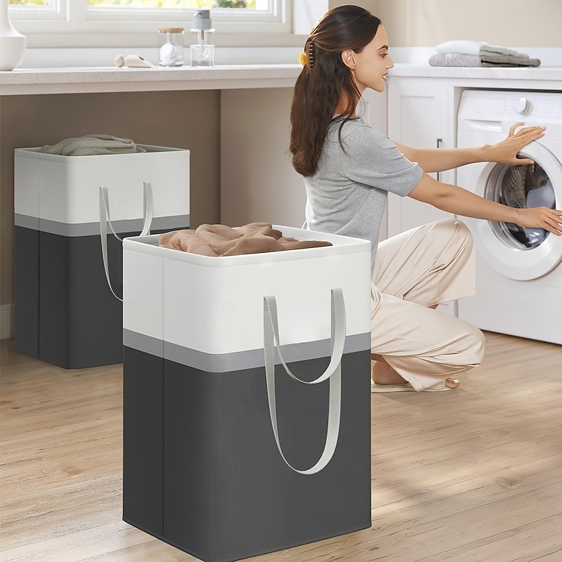 1PC Laundry Basket 75 Litre Upgraded Foldable Laundry Basket Waterproof Long And Short Handle Laundry Bag Can Be Carried By Hand Can Be Straddled On One Shoulder Easy To Transport And Clean Frees