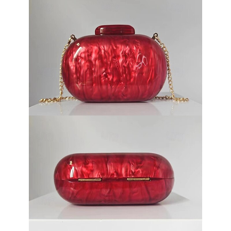 Women's Clutch Evening Bag Shoulder Bags Acrylic Party Wedding Party Chain Multi Carry Solid Color Almond Black White4