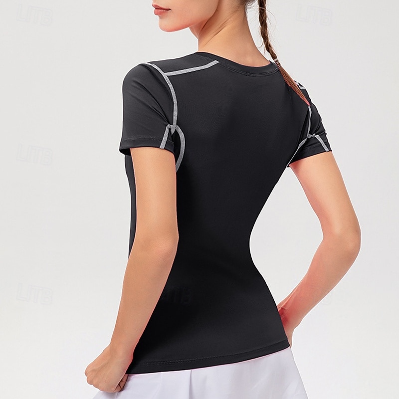 Women's Sweatshirt Crew Neck Quick Dry Lightweight Comfortable Sporty Short Sleeve Sports Solid Color Tee Tshirt Tank Top For Gym Workout Running Fitness Slim Activewear4