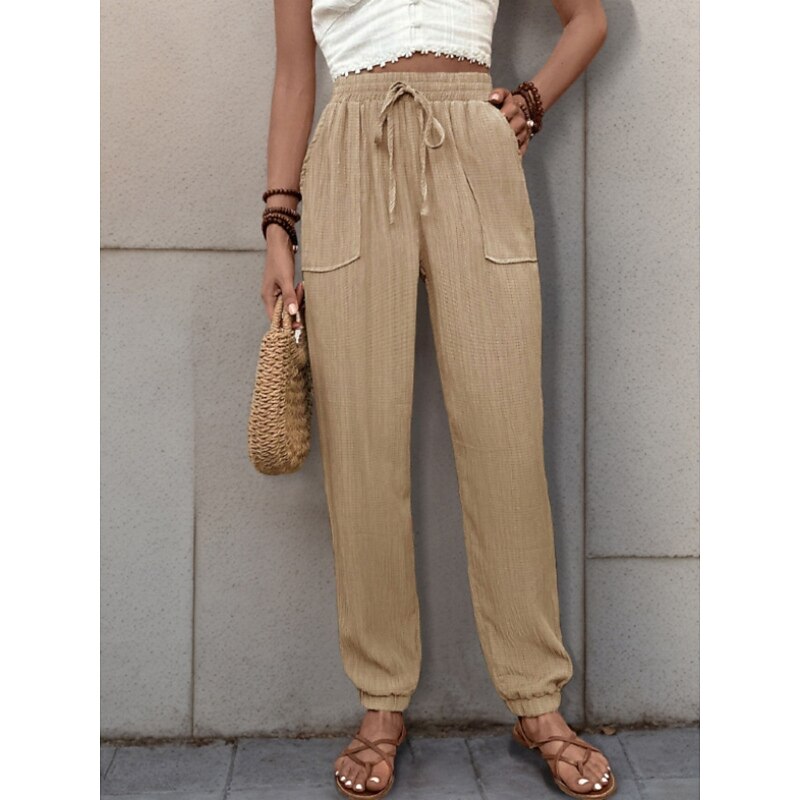 Women's Tapered pants Chinos Fashion Streetwear Full Length High Waist Plain Pocket Elastic Waistband Comfy Soft Comfortable Micro-elastic Outdoor Street Black Green Khaki Spring &  Fall Regular Fit4