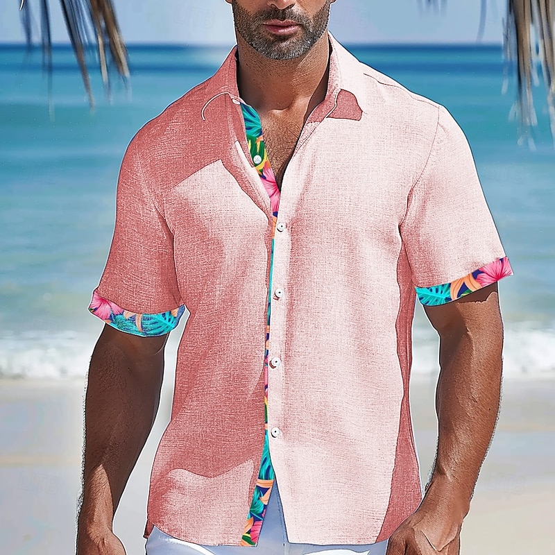 Men's Florals Casual Shirt Summer Hawaiian Shirt Aloha Shirt Short Sleeve Hawaiian Resort Vacation Causal Casual Summer Spring Turndown Button Up White Pink Blue