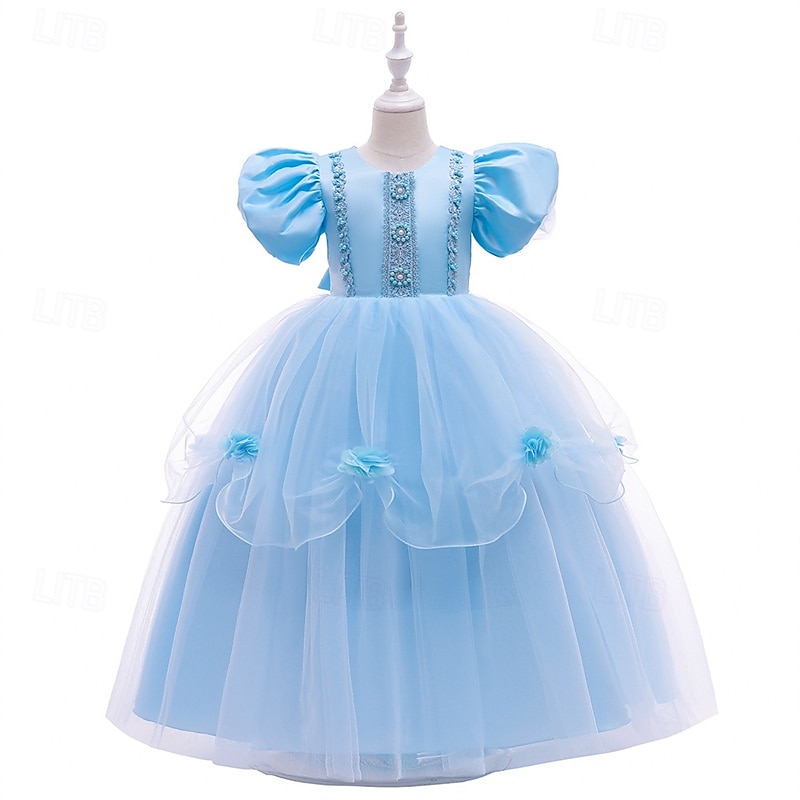 Kids Girls' Cosplay Dress Party Dress Solid Color Short Sleeve Performance Birthday Mesh Cosplay Costume Sweet Polyester Mid-Calf Party Dress Swing Dress A Line Dress Summer 4 years+ Yellow Pink Blue2