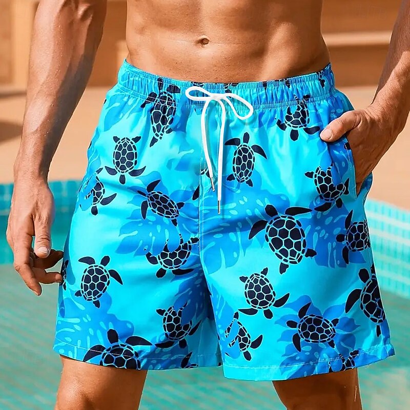 Men's Turtles Sea Creatures Swimming Trunks Board Shorts Shorts Mid Waist Streetwear Hawaiian Casual Daily Holiday Pocket Drawstring Elastic Waist Designer Clothing Apparel