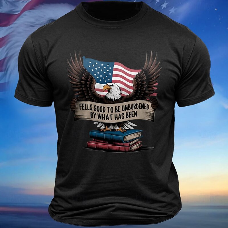 Men's Short Sleeve Patriotic American Eagle Graphic T-Shirt with 'Feels Good to Be Unburdened' Inspirational Quote4