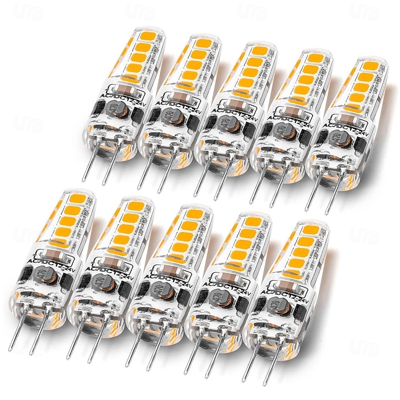 G4 Bi-Pin LED Light Bulbs 3W AC/DC 12-24V, Dimmable for Landscape, Under Cabinet, & Chandelier Lighting 10pcs
