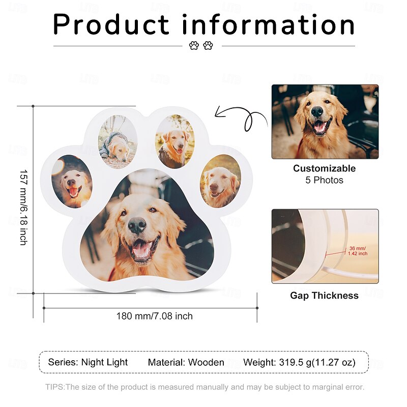Personalized Acrylic Pet Night Light with Dedicated Photo Slot for Your Pet -  Customized Ideal Bedside Night Light and Room Decor 1pc4