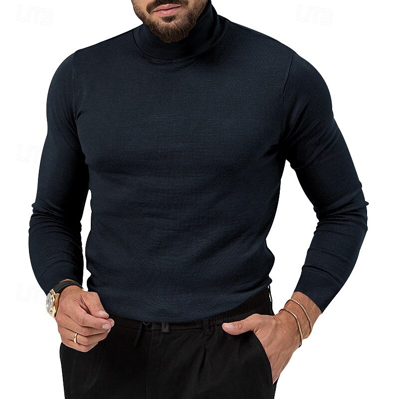 Men's T Shirt Tee Tee Top Long Sleeve Shirt Long Sleeve Turtleneck Fall & Winter Plain Fashion Designer Basic Classic Vacation Street Going out Wine Black Almond Top Tee for Men3