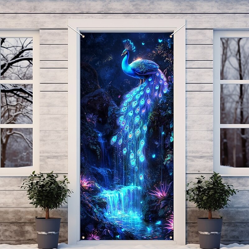 Door Decorations Door Covers Beautiful Peacock Door Tapestry Door Curtain Decoration Backdrop Indoor/Outdoor Door Banner for Front Door Farmhouse3