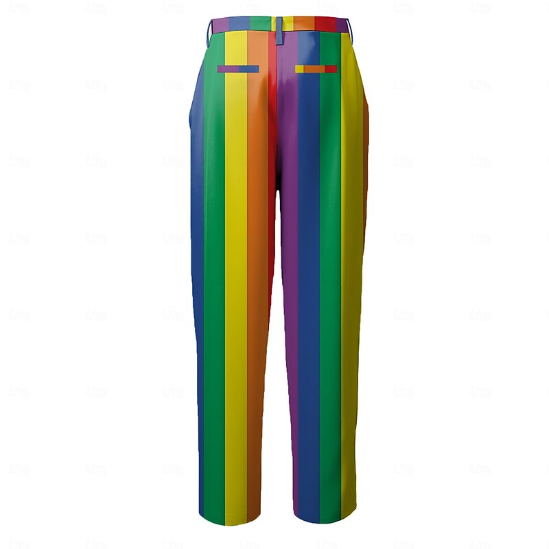 Men's Rainbow Striped Dress Pants Mid Waist Fashion Casual Outdoor Vacation Home Zipper Pocket Summer Spring Fall 3D Print Rainbow2