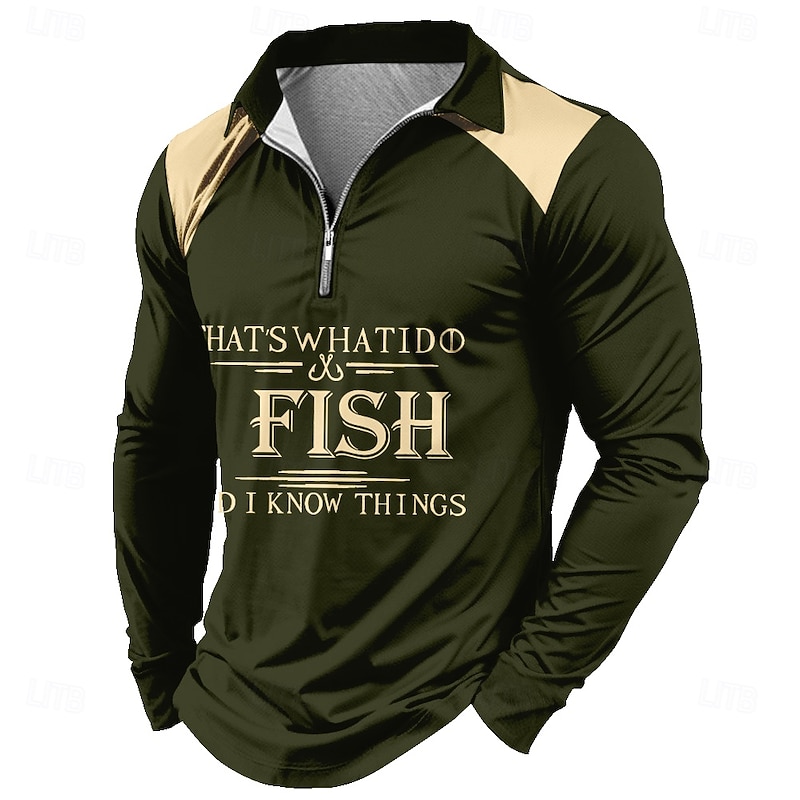 Mens Quarter-Zip Long Sleeve Fishing Graphic Top - THAT'S WHAT I DO & FISH I KNOW THINGS2