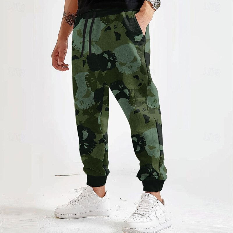 Men's Camouflage Sweatpants Joggers Trousers Mid Waist Drawstring Elastic Waist Active Vintage Casual Outdoor Street Dailywear Pocket Spring Fall Winter 3D Print Green Gray2