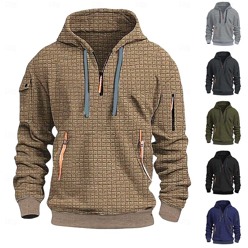 Men's Waffle Hoodies Hoodie Black Navy Blue Green Khaki Light Grey Hooded Plain Pocket Sports & Outdoor Daily Holiday Streetwear Cool Casual Spring &  Fall Clothing Apparel Hoodies Sweatshirts