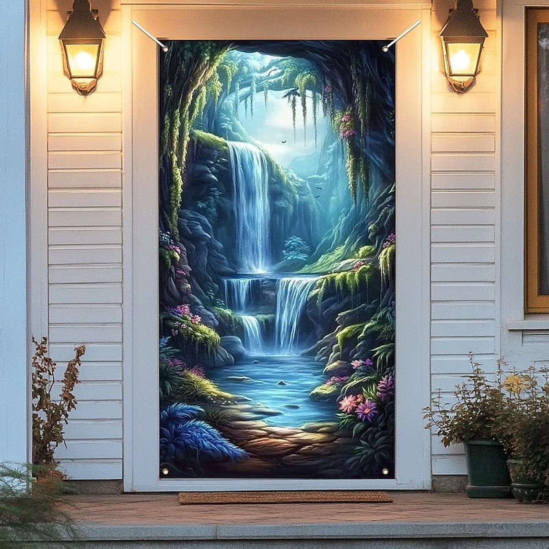 Door Decorations Door Covers Cave Waterfall Door Tapestry Door Curtain Decoration Backdrop Indoor/Outdoor Door Banner for Front Door Farmhouse4
