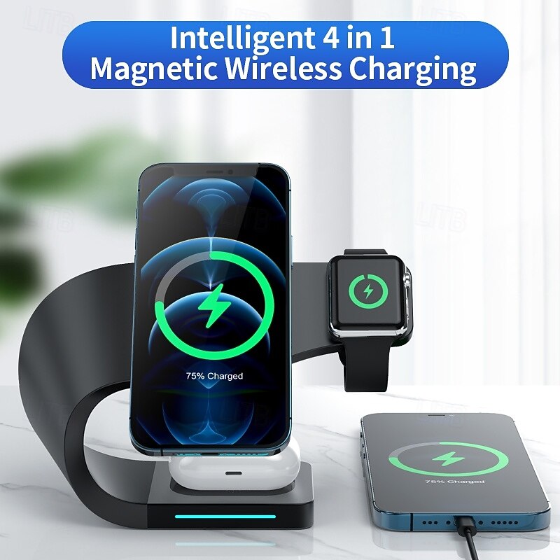 Wireless Charger Wireless Charging Station CE Certified Magnetic 4 in 1 Security Protection For Compatible with any wireless charging enabled devices Airpods 3 2 Pro 23