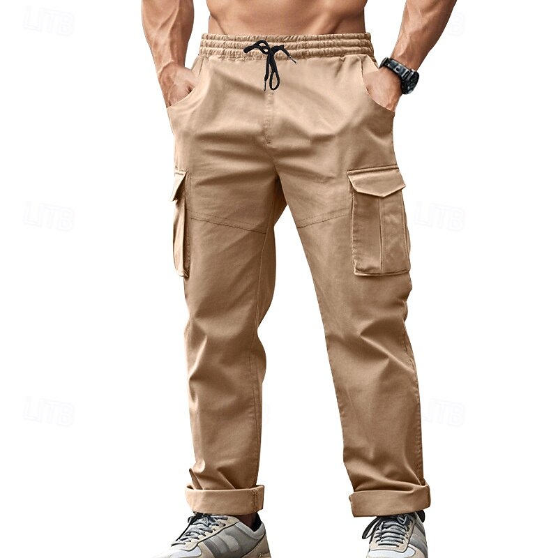 Men's Cargo Pants Cargo Trousers Tactical Pants Casual Pants Drawstring Elastic Waist Multi Pocket Plain Comfort Soft Full Length Sports Outdoor Daily Running Fashion Casual Black Green Micro-elastic3