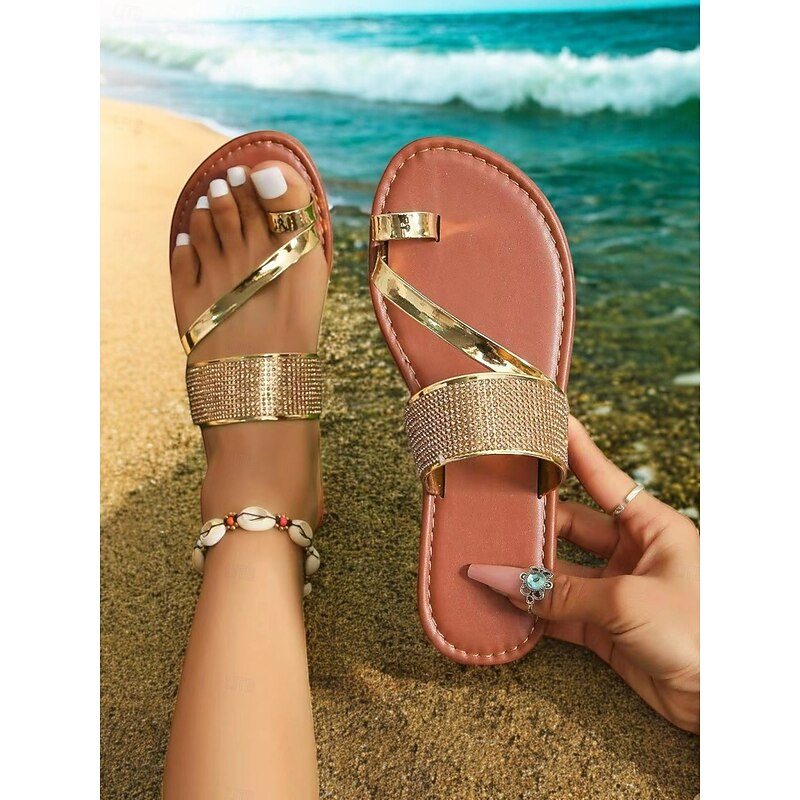 Women's Rhinestone Embellished Flat Sandals – Stylish Open-Toe Summer Shoes for Casual Outings and Beachwear2