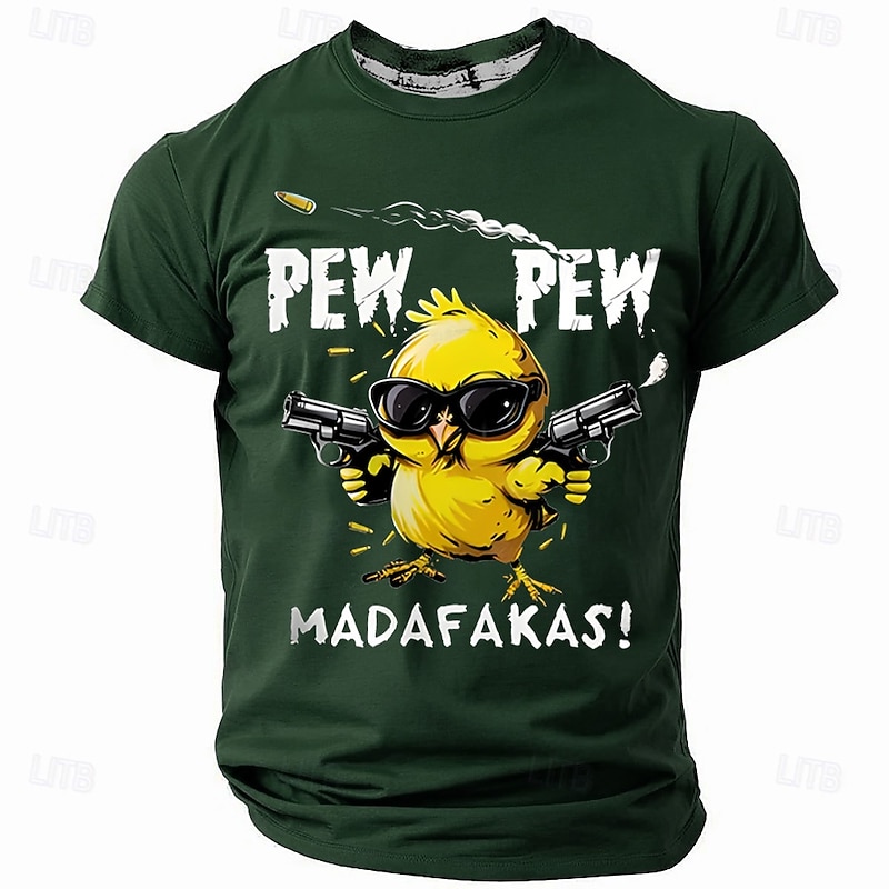 Men's Funny Pew Pew Madafacas Chick with Guns Graphic T-Shirt Edgy Humor Tee2