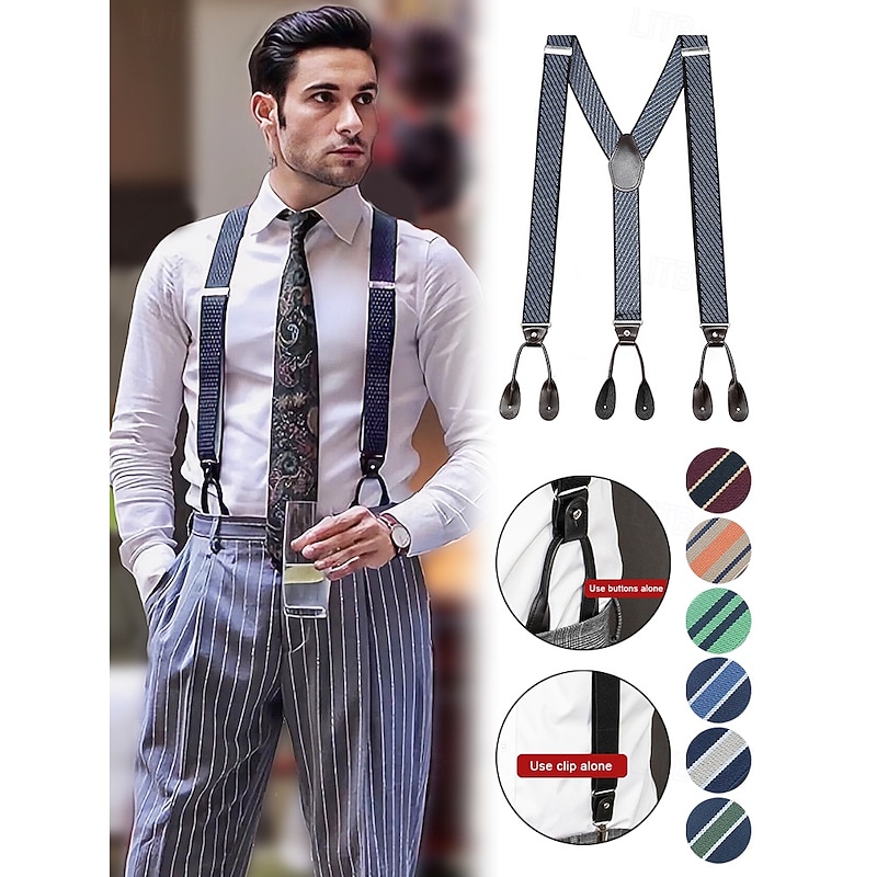 Men's Elastic Adjustable Suspenders – Versatile Y-Back Design with Leather Loops and Clip-On Option, Suitable for Formal Wear, Weddings or Business Attire2