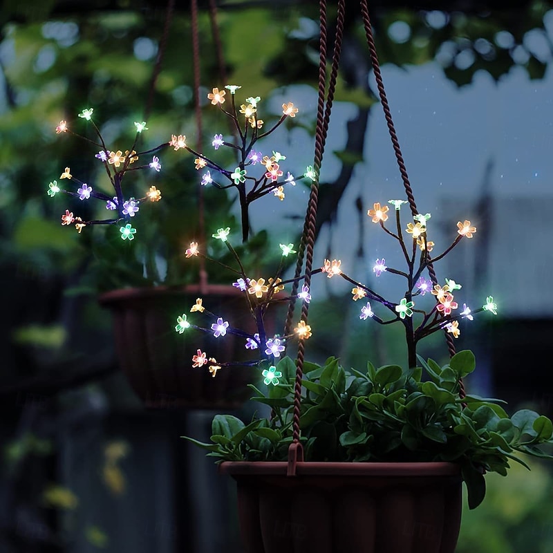 2pcs Solar Bee Lawn Lights - 40LEDs Waterproof Outdoor Cherry Blossom Pathway Garden Lights for Holiday, Wedding and Walkway Decoration4