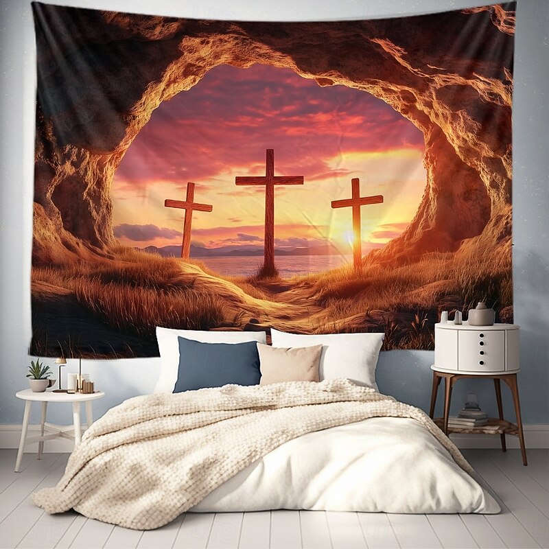 Hanging Tapestry Jesus Cross Wall Art Large Tapestry Mural Decor Photograph Backdrop Blanket Curtain Home Bedroom Living Room Decoration2