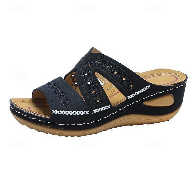 Women's Summer Open-Toe Slide Sandals – Cushioned Sole with Cut-Out Design, Available in Multiple Colors for Casual Wear3