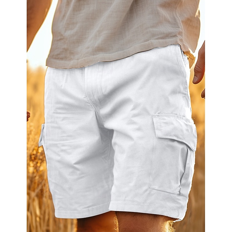 Men's Cargo Shorts Shorts Linen Shorts Summer Shorts Beach Shorts Buttons Multi Pocket Straight Leg Plain Comfort Breathable Short Casual Daily Holiday Vacation Retro Vintage White Army Green